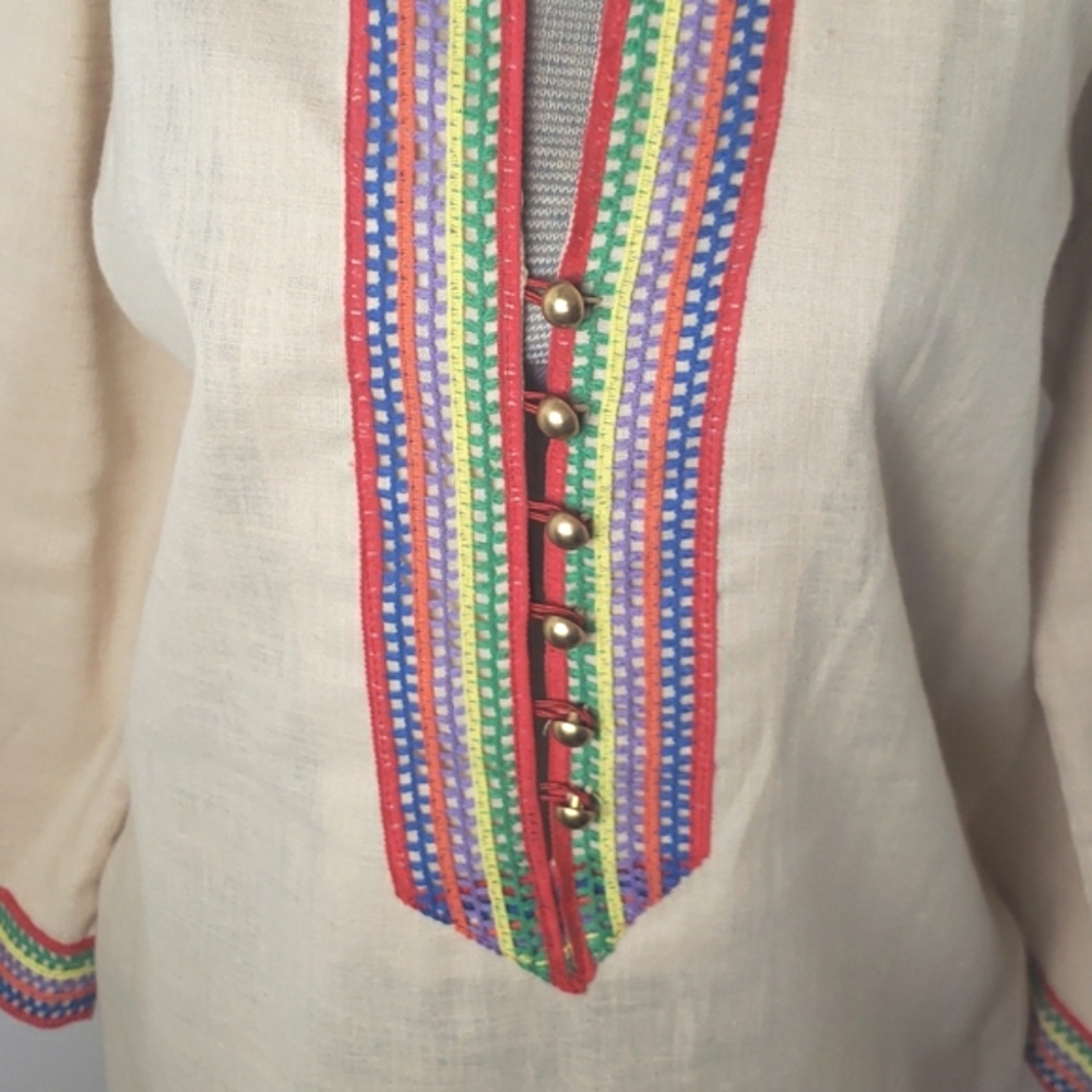 Vintage 1970s Sears Rainbow Embroidered Kaftan Housedress - Picture 3 of 8